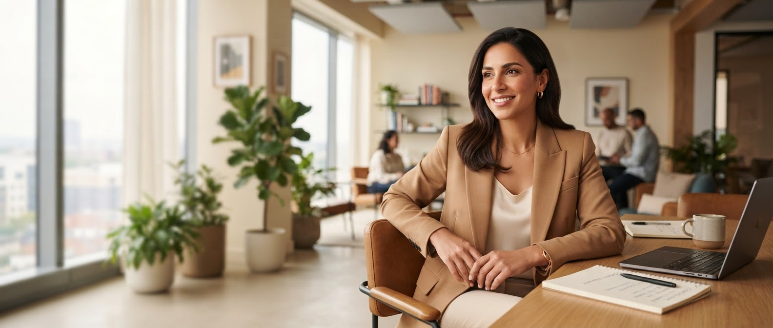 Professional coach meeting clients in a modern office